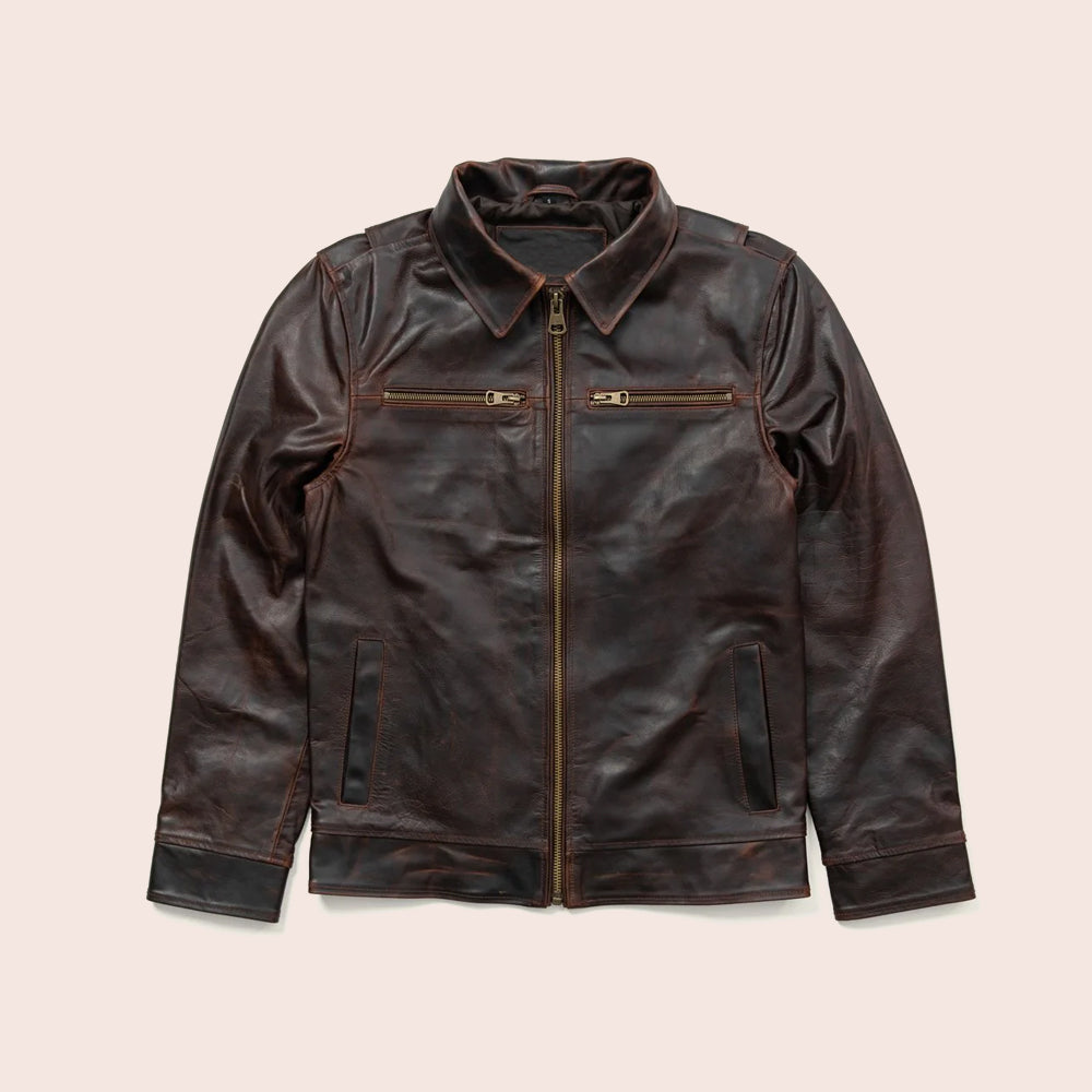 Men_sClassicBrownFlightLeatherJacket5.jpg Men's Classic Brown Flight Leather Jacket - Image 1
