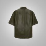Men's Dark Green Half Sleeves Leather Shirt - Image 2