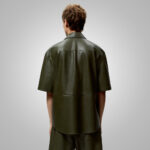 Men's Dark Green Half Sleeves Leather Shirt - Image 5