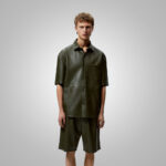 Men's Dark Green Half Sleeves Leather Shirt - Image 4
