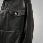 Men's Dotted Pattern Full Sleeves Black Leather Shirt - Image 5
