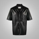 Men's Fine Grain Half Sleeves Black Leather Shirt