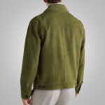 Men's Green Suede Leather Trucker Jacket - Image 4