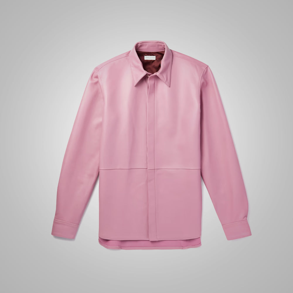 Men_sPinkSkinnyLeatherShirt3.jpg Men's Pink Skinny Leather Shirt - Image 1