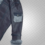 Men's Black Shearling Jacket Coat in Flight Aviation Style - Cold Inferno - Image 3