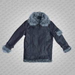 Men's Black Shearling Jacket Coat in Flight Aviation Style - Cold Inferno - Image 4