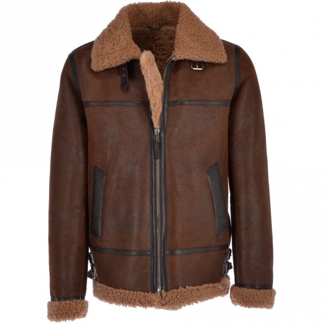 Men_sSheepskinLeatherFlyingJacket.jpg Men's B3 Aviator Sheepskin Shearling Bomber Leather Jacket - Image 1