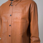 Men's Snap Button Closure Brown Leather Shirt - Image 5