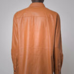 Men's Snap Button Closure Brown Leather Shirt - Image 2