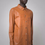 Men's Snap Button Closure Brown Leather Shirt - Image 3