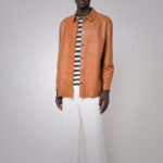 Men's Snap Button Closure Brown Leather Shirt - Image 4