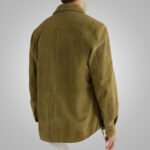 Men's Suede Green Full Sleeves Leather Shirt - Image 2