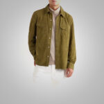 Men's Suede Green Full Sleeves Leather Shirt - Image 3