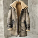 Men's Waxed B3 RAF Flying Double Collar Sheepskin Shearling Leather Long Jacket Coat - Image 3