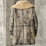 Men's Waxed B3 RAF Flying Double Collar Sheepskin Shearling Leather Long Jacket Coat - Image 2