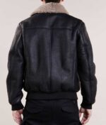 Mens Aviator Bomber Black Leather Jacket - Image 2