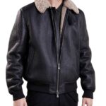Mens Aviator Bomber Black Leather Jacket