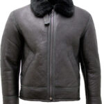 Mens Black Air Force Real Leather Jacket With Fur