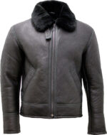 Mens Black Air Force Real Leather Jacket With Fur
