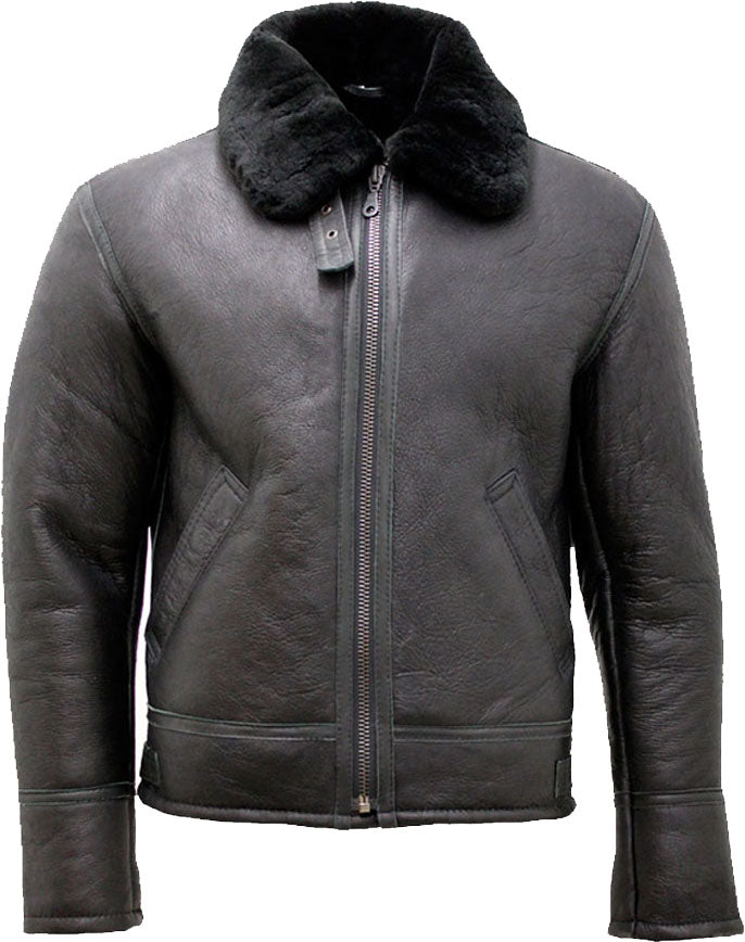 Mens-Black-Air-Force-Real-Leather-Jacket-with-Fur.jpg Mens Black Air Force Real Leather Jacket With Fur - Image 1