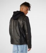 Men's Black Cafe Racer Leather Jacket - Image 3