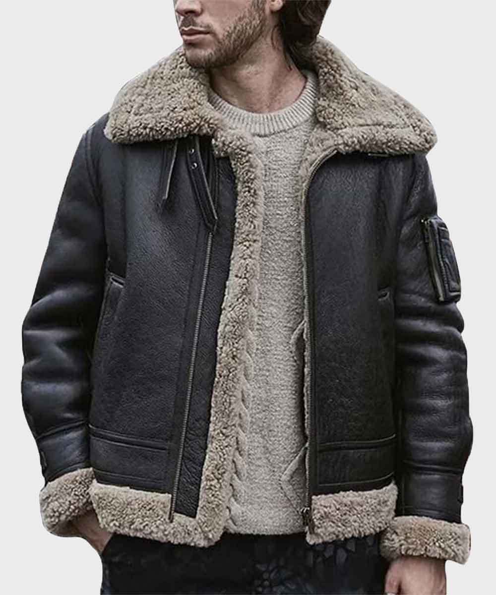 Mens-Black-Sheepskin-Shearling-Jacket.jpg Mens Black Sheepskin Shearling Jacket - Image 1