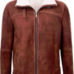 Mens Brown Cream Flying Leather Jacket With Fur
