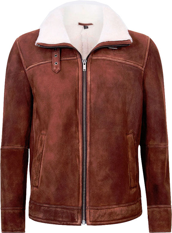 Mens-Brown-Cream-Flying-Leather-Jacket-with-Fur.jpg Mens Brown Cream Flying Leather Jacket With Fur - Image 1