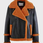 Mens Brown Shearling Black Sheepskin Leather Jacket