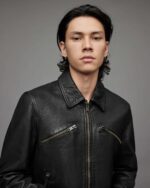 Men's Cafe Racer Leather Jacket In Black - Image 5