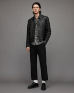 Men's Cafe Racer Leather Jacket In Black - Image 6