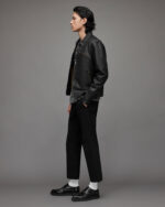 Men's Cafe Racer Leather Jacket In Black - Image 7