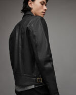 Men's Cafe Racer Leather Jacket In Black - Image 4