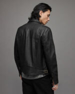 Men's Cafe Racer Leather Jacket In Black - Image 3
