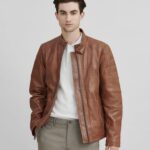Men's Cafe Racer Leather Jacket In Brown
