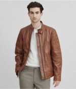 Men's Cafe Racer Leather Jacket In Brown
