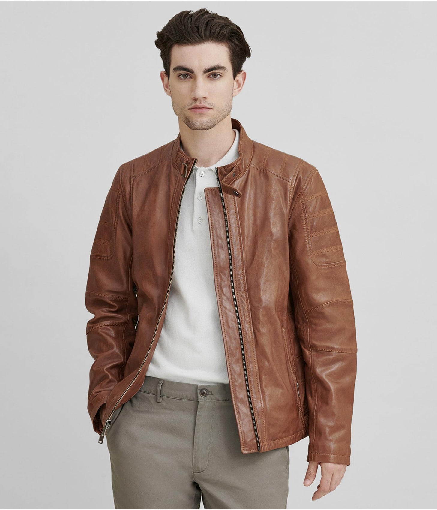 Mens-Cafe-Racer-Leather-Jacket-In-Brown-a-1.jpg Men's Cafe Racer Leather Jacket In Brown - Image 1