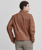 Men's Cafe Racer Leather Jacket In Brown - Image 3