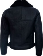 Mens Cross Zip Black Leather Jacket With Fur - Image 2