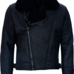 Mens Cross Zip Black Leather Jacket With Fur