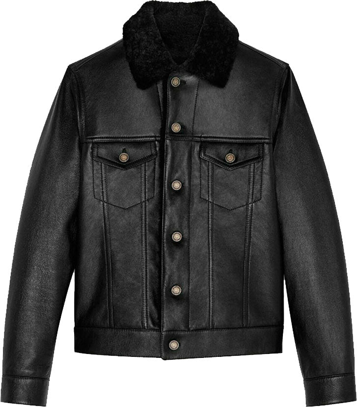 Mens-Denim-Style-Genuine-Leather-Jacket-with-Fur.jpg Mens Denim Style Genuine Leather Jacket With Fur - Image 1