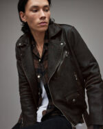 Men's Distressed Leather Biker Jacket In Black - Image 2
