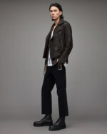 Men's Distressed Leather Biker Jacket In Black - Image 6