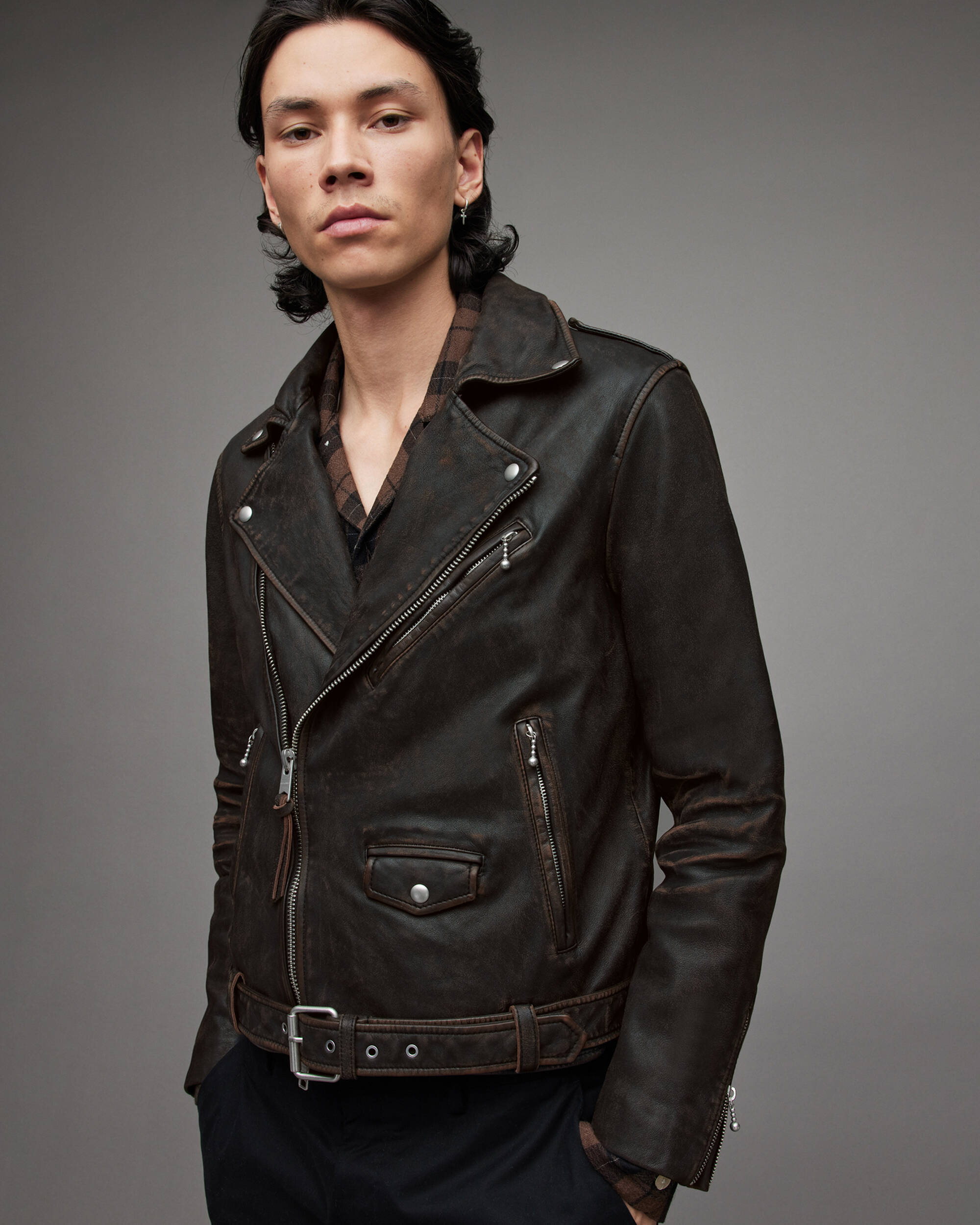 Mens-Distressed-Leather-Biker-Jacket-In-Black-f.jpg Men's Distressed Leather Biker Jacket In Black - Image 1