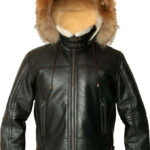 Mens Hooded Flight Bomber Leather Jacket With Fur