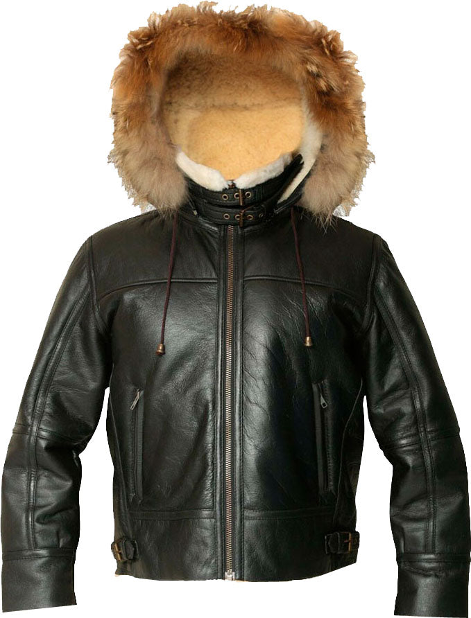 Mens-Flight-Bomber-Leather-Jacket-with-Fur.jpg Mens Hooded Flight Bomber Leather Jacket With Fur - Image 1