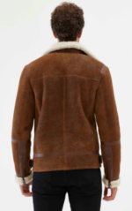 Men's Fur Shearling Biker Leather Jacket in Brown - Image 2