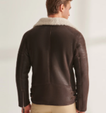 Men's Fur Shearling Biker Leather Jacket in Dark Brown - Image 2