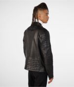 Men's Leather Biker Cafe Racer Jacket In Black - Image 3