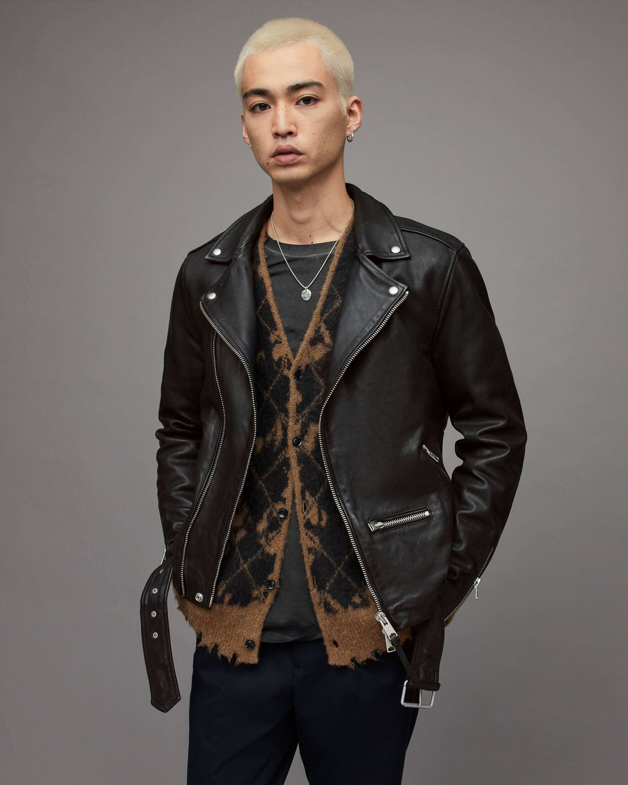 Mens-Leather-Biker-Jacket-In-Black-With-Belt-a-_1.jpg Men's Leather Biker Jacket In Black With Belt - Image 1